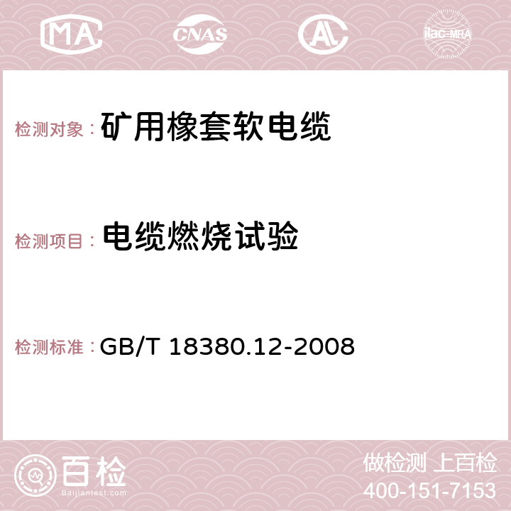 电缆燃烧试验 电缆和光缆在火焰条件下的燃烧试验 第12部分：单根绝缘电线电缆火焰垂直蔓延试验 1kW预混合型火焰试验方法 GB/T 18380.12-2008