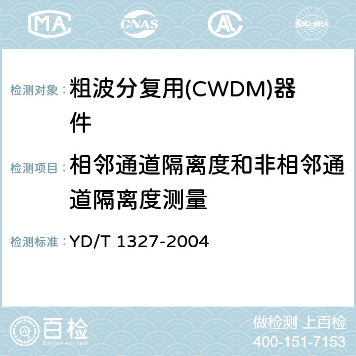相邻通道隔离度和非相邻通道隔离度测量 粗波分复用(CWDM)器件技术要求及试验方法 YD/T 1327-2004