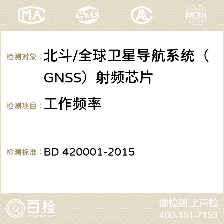 工作频率 北斗/全球卫星导航系统(GNSS)接收机射频集成电路通用规范 BD 420001-2015 4.1.1