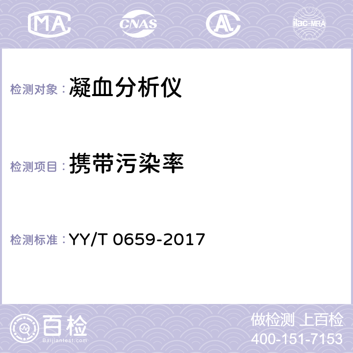 携带污染率 凝血分析仪 YY/T 0659-2017 6.6