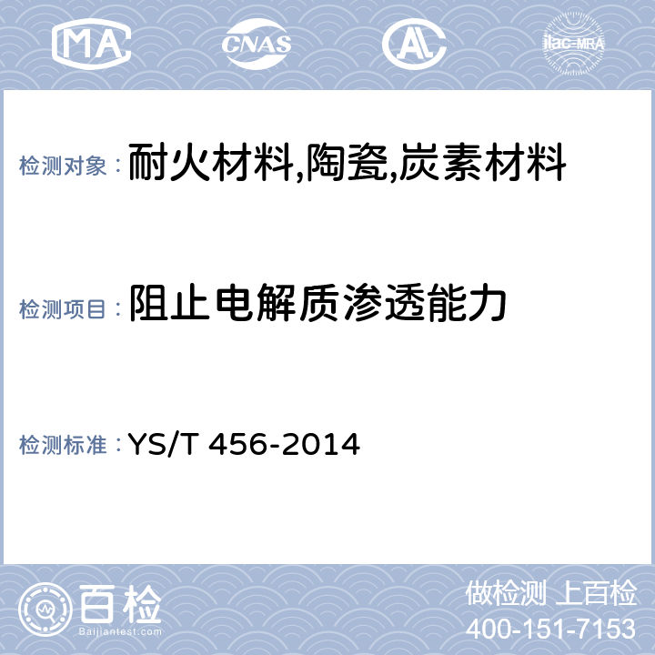 阻止电解质渗透能力 电解槽用干式防渗料（附录B） YS/T 456-2014 附录B