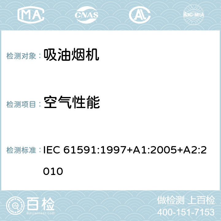 空气性能 IEC 61591-1997 家用排油烟机 性能测试方法