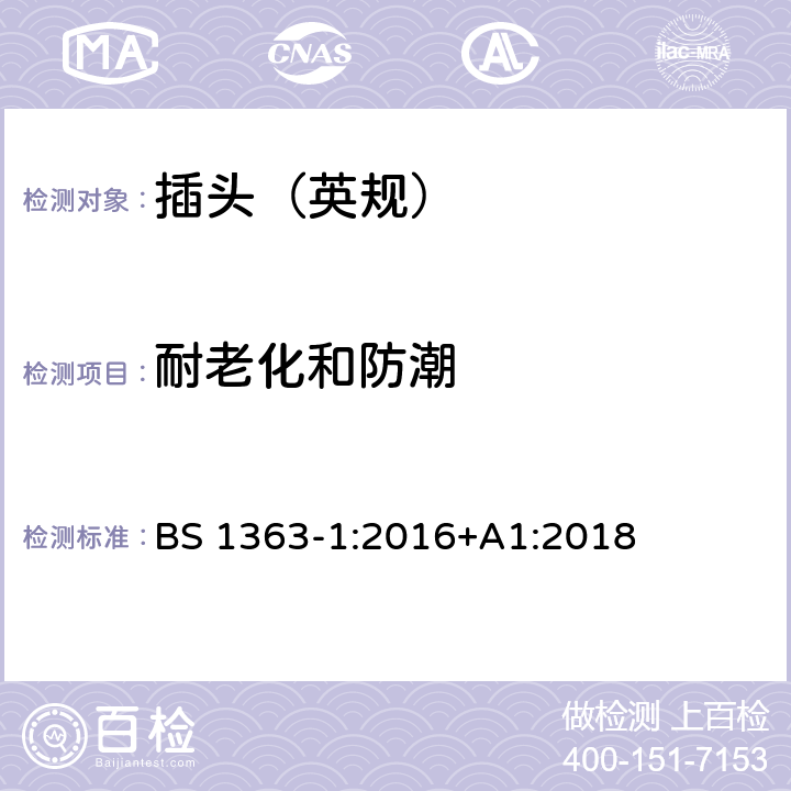 耐老化和防潮 13A 插头、插座、转换器和连接单元 第1部分：可拆线和不可拆线13A带熔断器插头的规范 BS 1363-1:2016+A1:2018 14