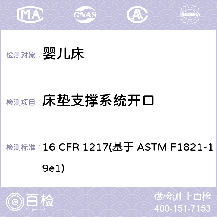 床垫支撑系统开口 标准消费者安全规范幼儿床 16 CFR 1217(基于 ASTM F1821-19e1) 条款6.3,7.2.5