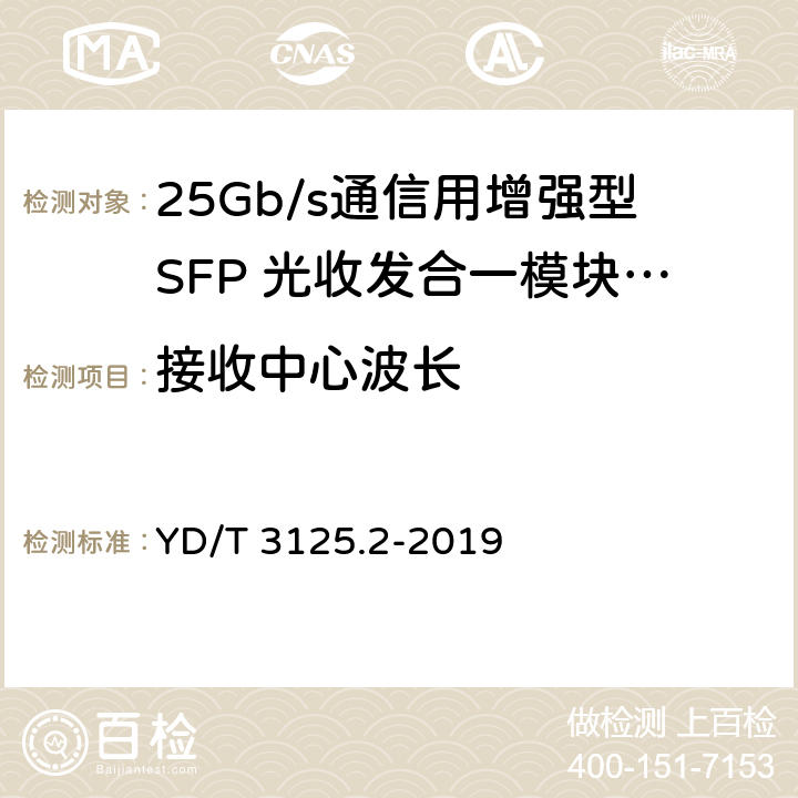 接收中心波长 通信用增强型SFP光收发合一模块（SFP+） 第2部分：25Gbit/s YD/T 3125.2-2019 7.3.13