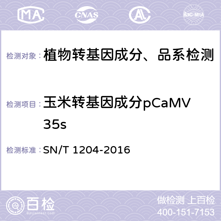 玉米转基因成分pCaMV35s 植物及其加工产品中转基因成分实时荧光PCR定性检验方法 SN/T 1204-2016