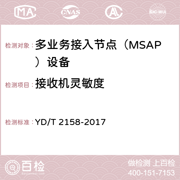 接收機靈敏度 接入網技術要求-多業務接入節點（MSAP） YD/T 2158-2017 7.3.8