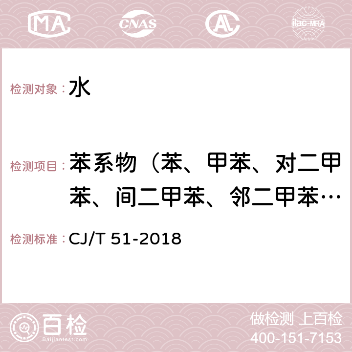 苯系物（苯、甲苯、对二甲苯、间二甲苯、邻二甲苯、乙苯、苯乙烯、异丙苯） 城镇污水水质标准检验方法 CJ/T 51-2018 35