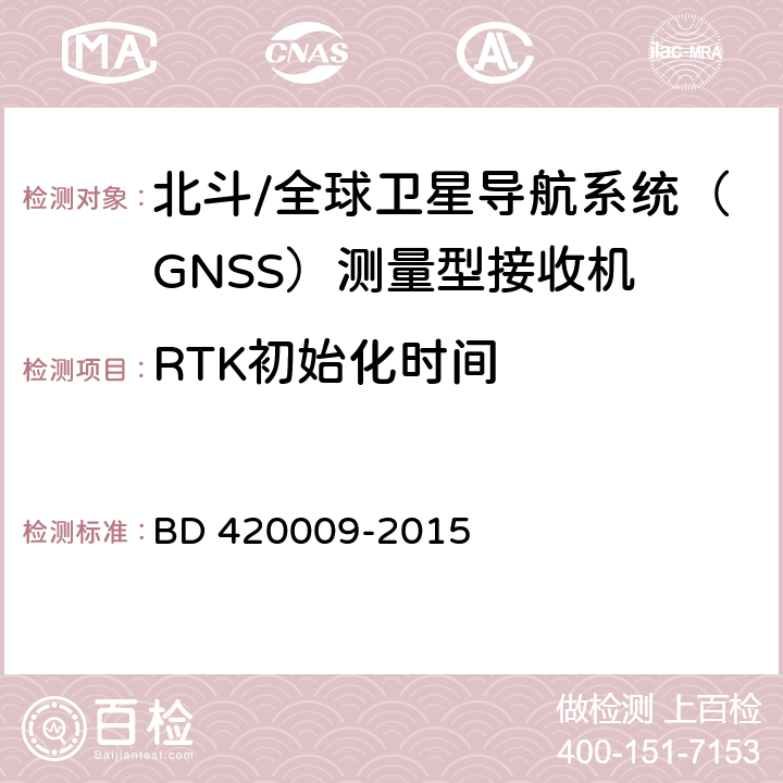 RTK初始化时间 北斗/全球卫星导航系统（GNSS）测量型接收机通用规范 BD 420009-2015 4.7.4