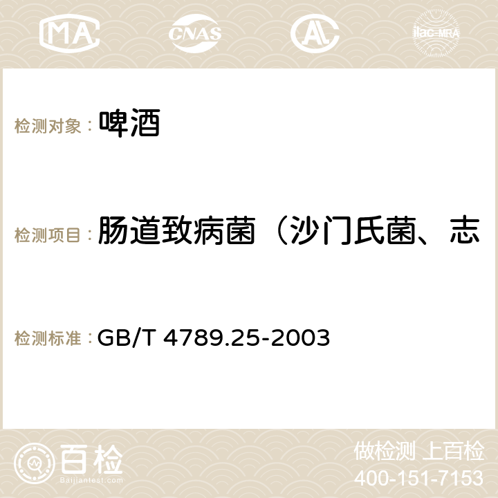 肠道致病菌（沙门氏菌、志贺氏菌、金黄色葡萄球菌） 食品卫生微生物学检验 酒类检验 GB/T 4789.25-2003 5