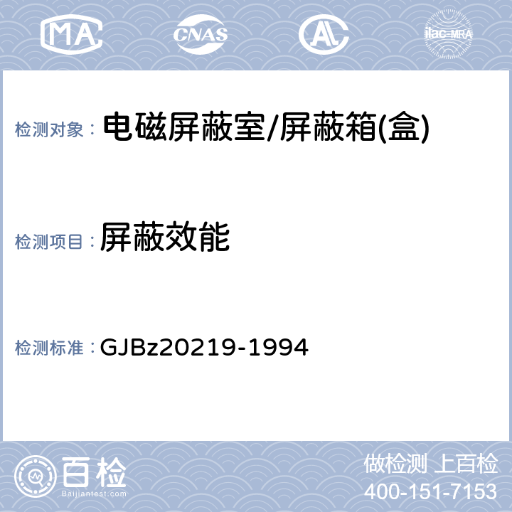 屏蔽效能 军用电磁屏蔽室通用技术要求和检验方法 GJBz20219-1994 7