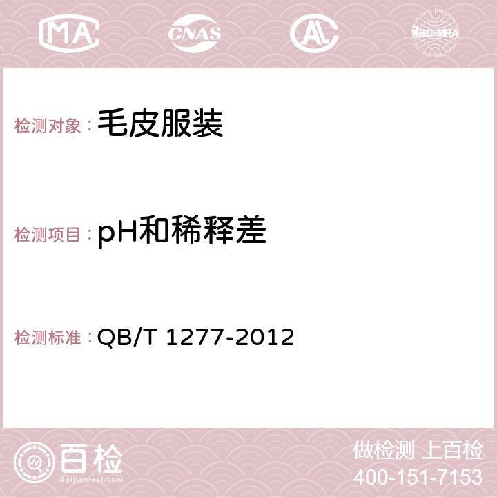pH和稀释差 毛皮成品 PH值的测定 QB/T 1277-2012
