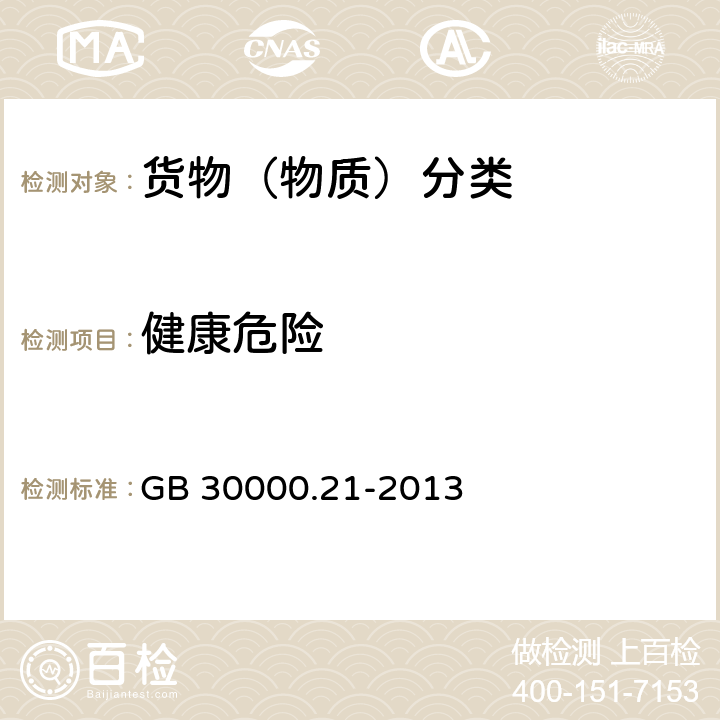 健康危险 GB 30000.21-2013 化学品分类和标签规范 第21部分:呼吸道或皮肤致敏