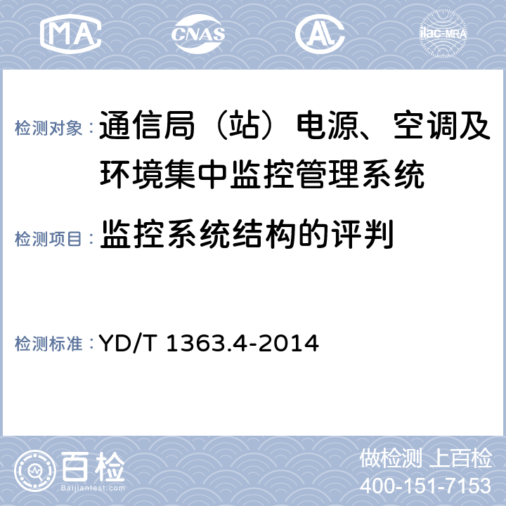 监控系统结构的评判 通信局(站)电源、空调及环境集中监控管理系统 第4部分：测试方法 YD/T 1363.4-2014