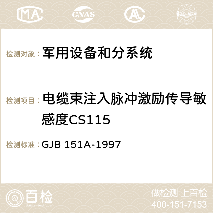 电缆束注入脉冲激励传导敏感度CS115 军用设备和分系统电磁发射和敏感度要求 GJB 151A-1997 5.3.12