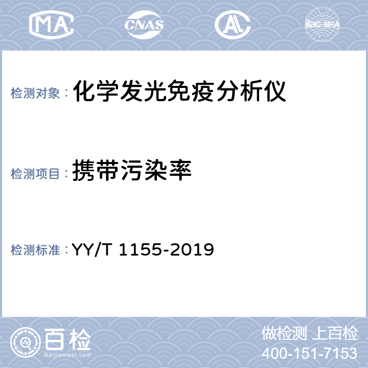 携带污染率 全自动发光免疫分析仪 YY/T 1155-2019 5.5