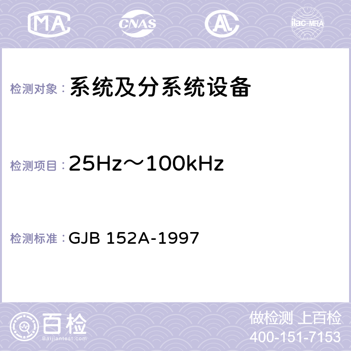 25Hz～100kHz 磁场辐射发射 RE101 军用设备和分系统电磁发射和敏感度测量 GJB 152A-1997 方法RE101