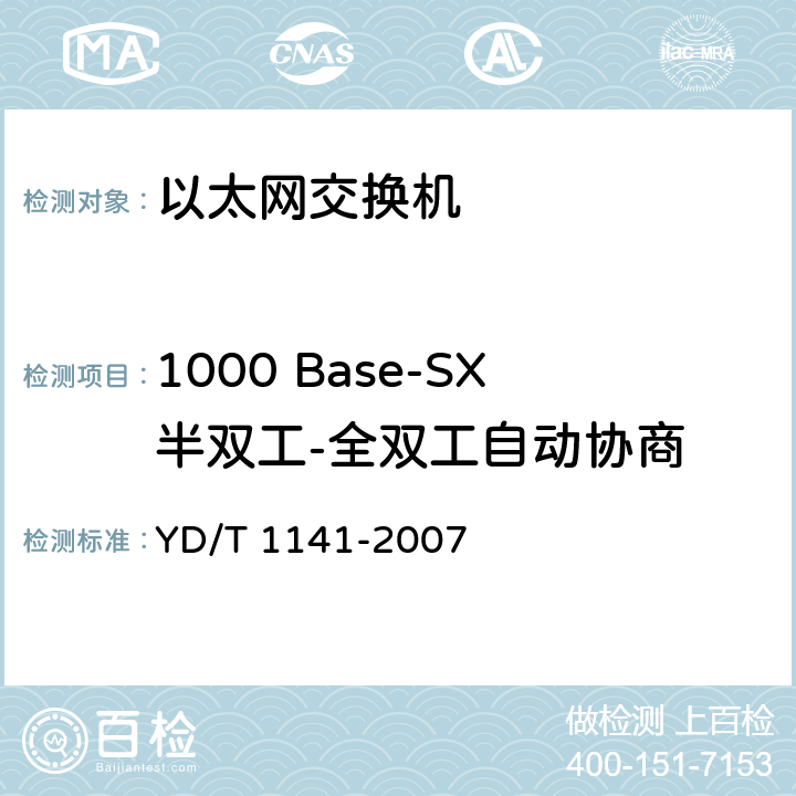 1000 Base-SX半双工-全双工自动协商 YD/T 1141-2007 以太网交换机测试方法