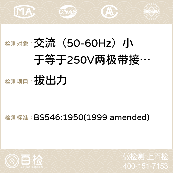 拔出力 交流（50-60Hz）小于等于250V两极带接地销插头、插座和插座适配器 BS546:1950(1999 amended) 34