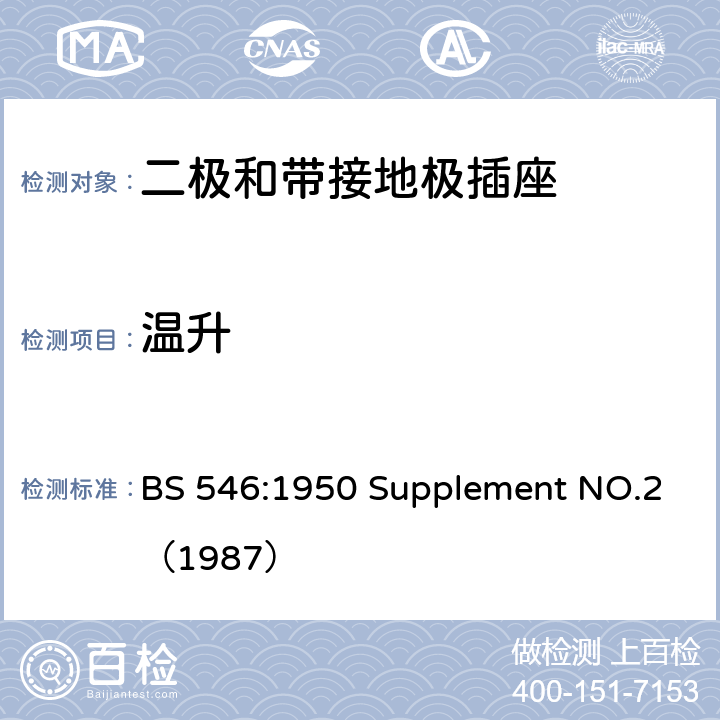 温升 两极和接地插脚插头、插座和插座适配器规格 BS 546:1950 Supplement NO.2（1987） 7