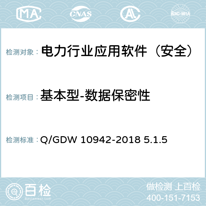 基本型-数据保密性 《应用软件系统安全性测试方法》 Q/GDW 10942-2018 5.1.5
