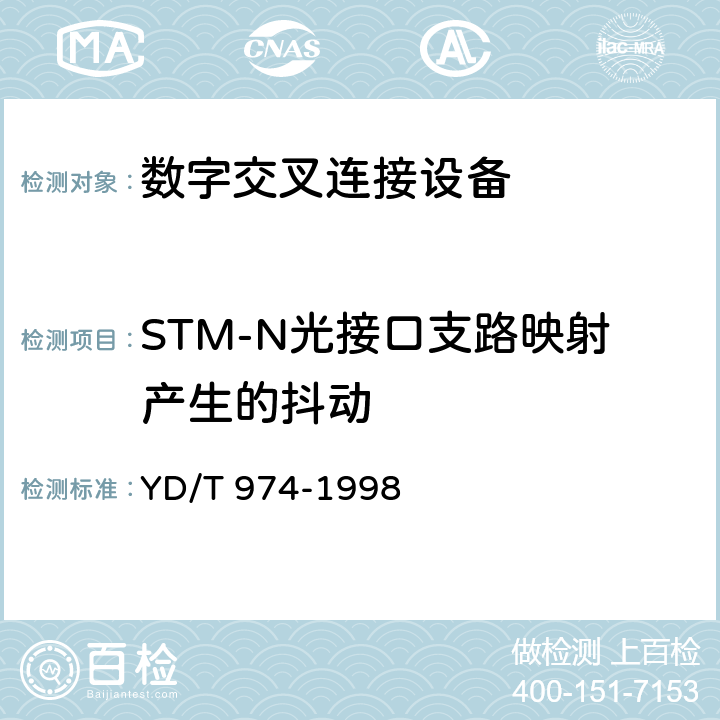 STM-N光接口支路映射产生的抖动 SDH数字交叉连接设备(SDXC)技术要求和测试方法 
YD/T 974-1998 12.1.3