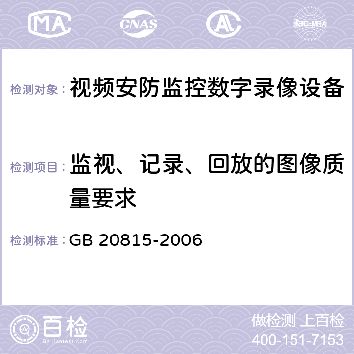 监视、记录、回放的图像质量要求 视频安防监控数字录像设备 GB 20815-2006 8.3