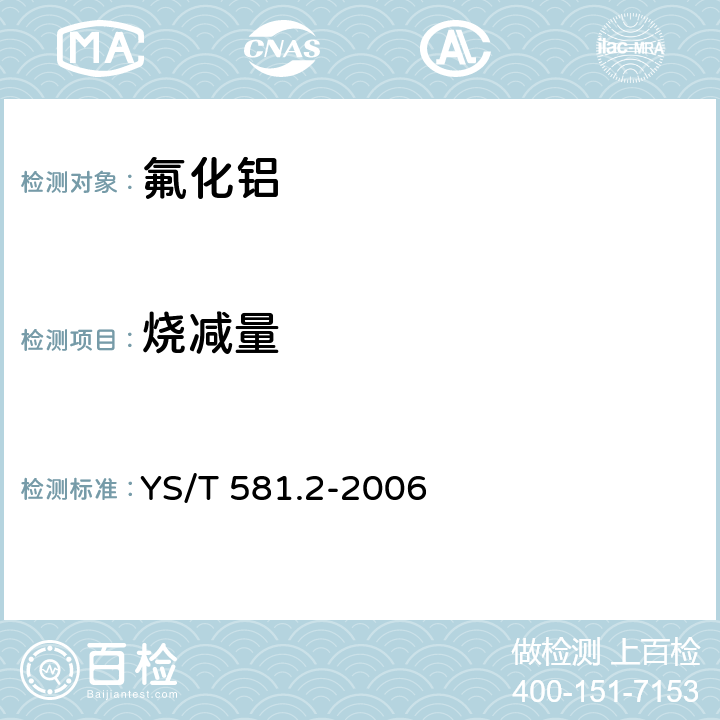 烧减量 氟化铝化学分析方法和物理性能测定方法 第2部分：烧碱量的测定 YS/T 581.2-2006