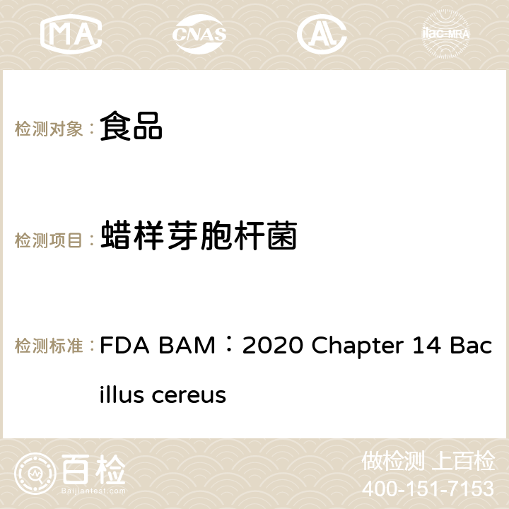蜡样芽胞杆菌 FDA BAM：2020 Chapter 14 Bacillus cereus 美国食品药品局细菌分析手册食品中检验 