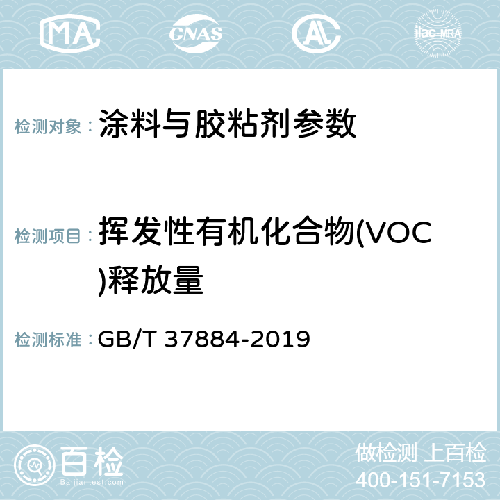 挥发性有机化合物(VOC)释放量 涂料中挥发性有机化合物(VOC)释放量的测定 GB/T 37884-2019