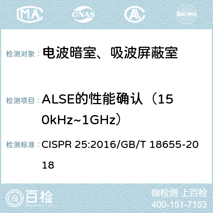 ALSE的性能确认（150kHz~1GHz） 车辆、船和内燃机-无线电骚扰特性-用于保护车载接收机的限值和测量方法 CISPR 25:2016/GB/T 18655-2018 附录J