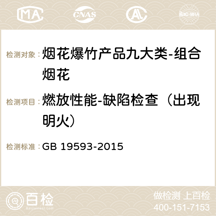 燃放性能-缺陷检查（出现明火） GB 19593-2015 烟花爆竹 组合烟花