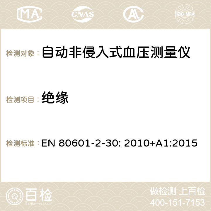 绝缘 医用电气设备 第2-30部分：自动非侵入式血压测量计的基本安全和基本性能的特殊要求 EN 80601-2-30: 2010+A1:2015 8.8