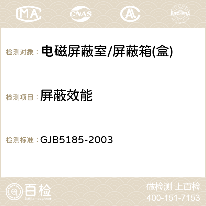 屏蔽效能 小屏蔽体屏蔽效能测量方法 GJB5185-2003 5