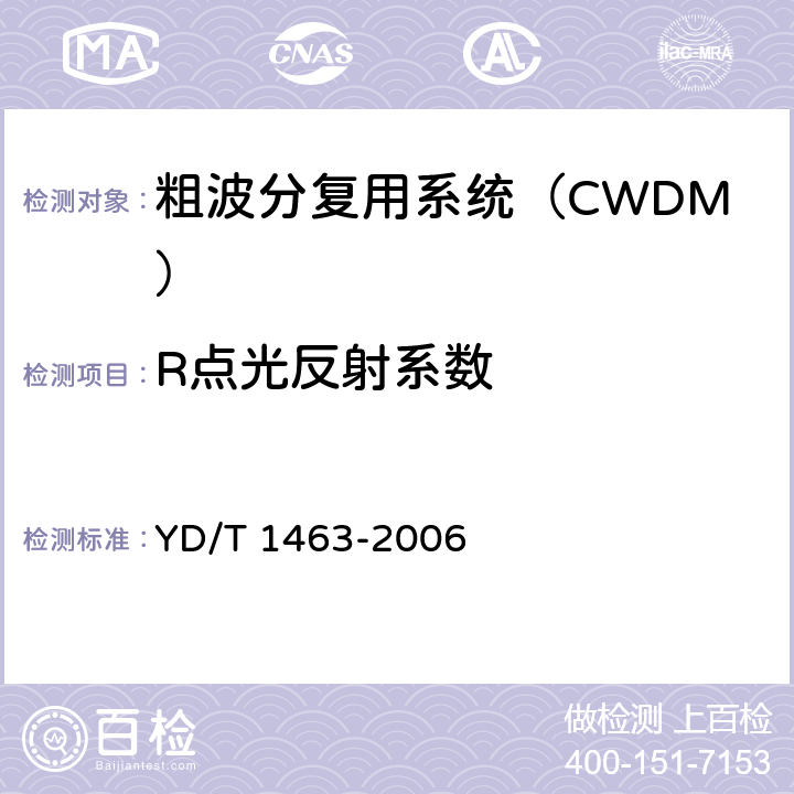 R点光反射系数 粗波分复用（CWDM）系统测试方法 YD/T 1463-2006 5.6.3