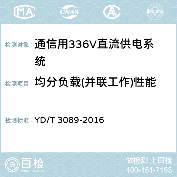 均分负载(并联工作)性能 通信用336V直流供电系统 YD/T 3089-2016 6.17