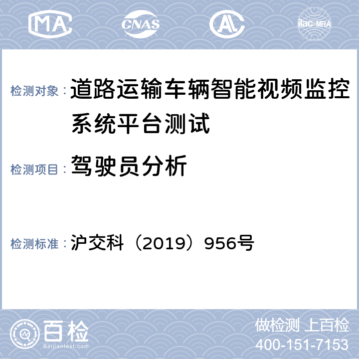 驾驶员分析 沪交科（2019）956号 道路运输车辆智能视频监控系统平台技术规范  5.2.9