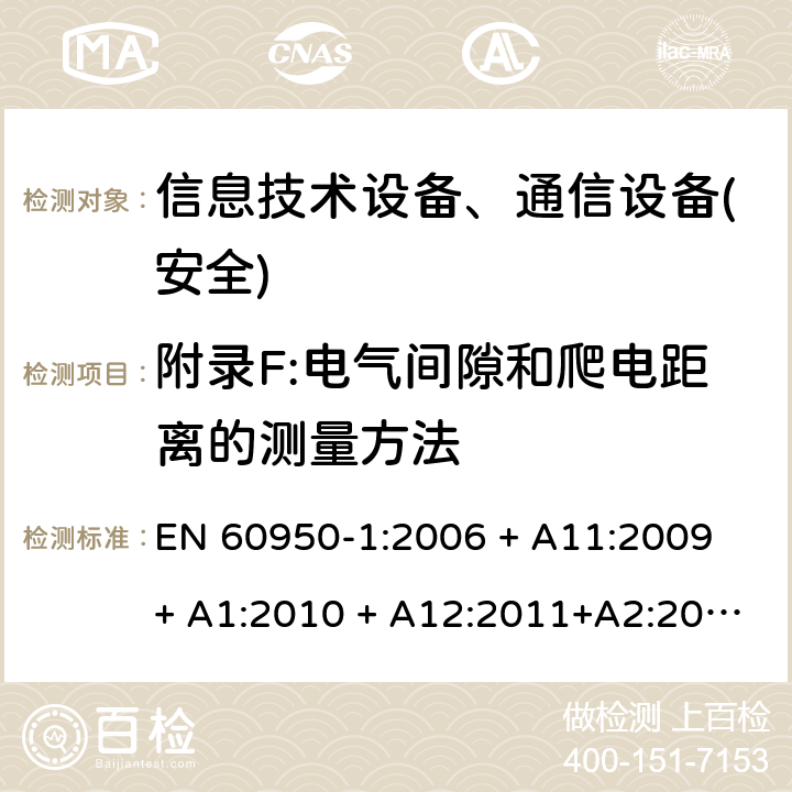 附录F:电气间隙和爬电距离的测量方法 信息技术设备-安全 第1部分 通用要求 EN 60950-1:2006 + A11:2009 + A1:2010 + A12:2011+A2:2013 附录F