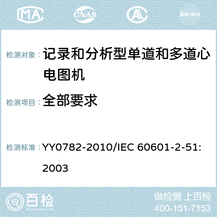 全部要求 YY 0782-2010 医用电气设备 第2-51部分:记录和分析型单道和多道心电图机安全和基本性能专用要求