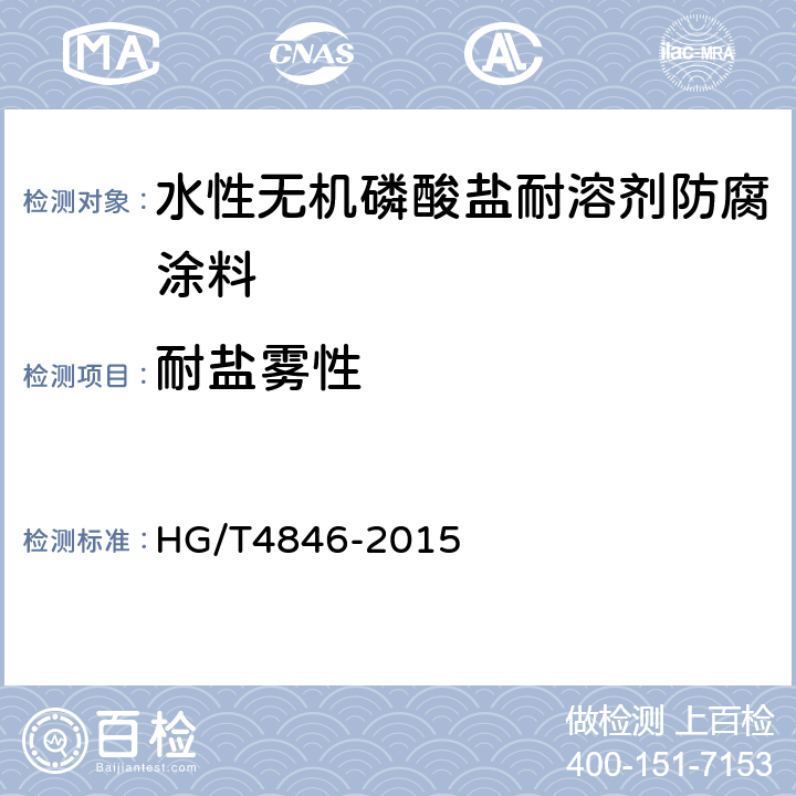耐盐雾性 水性无机磷酸盐耐溶剂防腐涂料 HG/T4846-2015 4.4.10