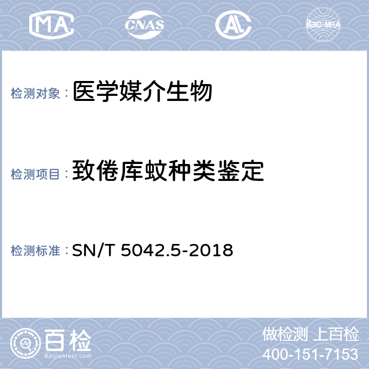 致倦库蚊种类鉴定 SN/T 5042.5-2018 常见蚊类鉴定方法 第5部分：致倦库蚊