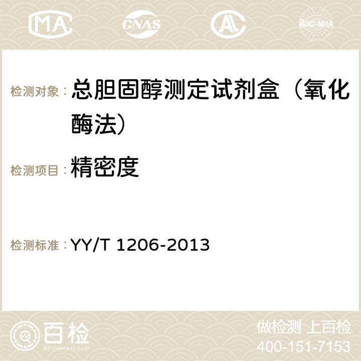 精密度 总胆固醇测定试剂盒（氧化酶法） YY/T 1206-2013 3.7