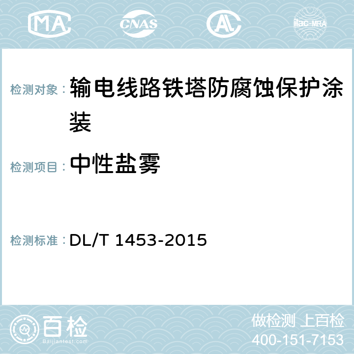 中性盐雾 输电线路铁塔防腐蚀保护涂装 DL/T 1453-2015 9.4.7