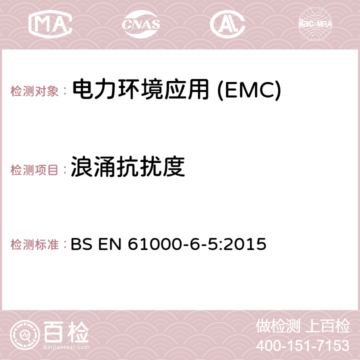 浪涌抗扰度 电磁兼容性(EMC).第6-5部分:通用标准.发电站抗扰性和分电站环境 BS EN 61000-6-5:2015