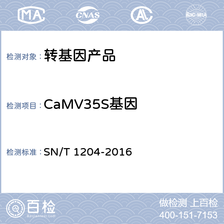 CaMV35S基因 植物及其加工产品中转基因成分实时荧光PCR定性检验方法 SN/T 1204-2016