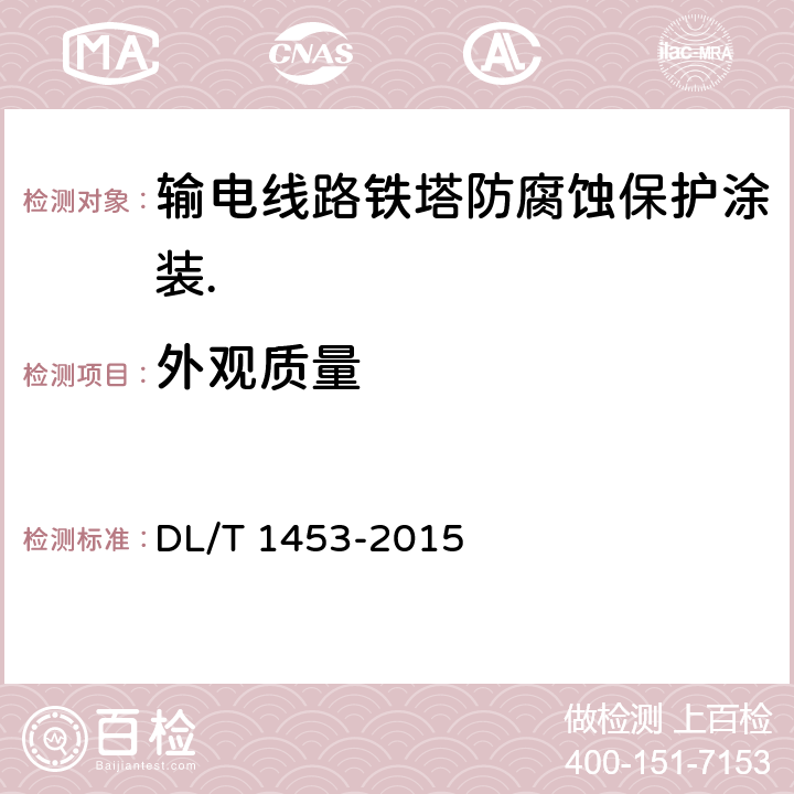 外观质量 输电线路铁塔防腐蚀保护涂装 DL/T 1453-2015 9.4.1