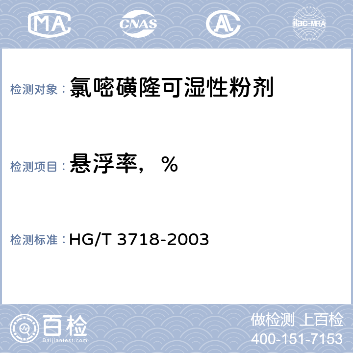 悬浮率，% 《氯嘧磺隆可湿性粉剂》 HG/T 3718-2003 4.4