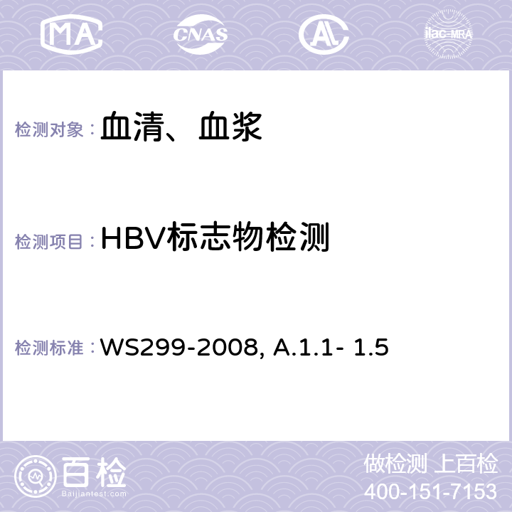 HBV标志物检测 乙型病毒性肝炎诊断标准 WS299-2008 附录A.1.1- 1.5