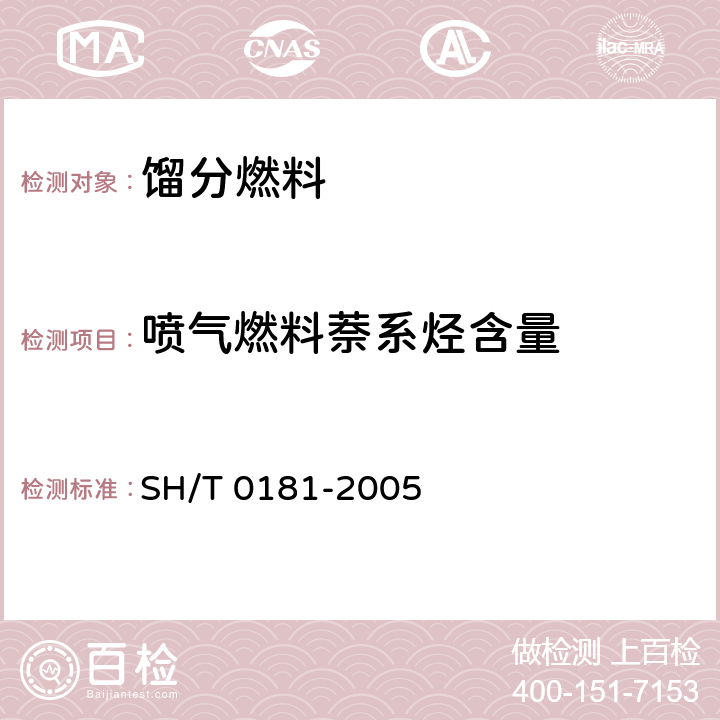 喷气燃料萘系烃含量 喷气燃料中萘系烃含量测定法（紫外分光光度法） SH/T 0181-2005