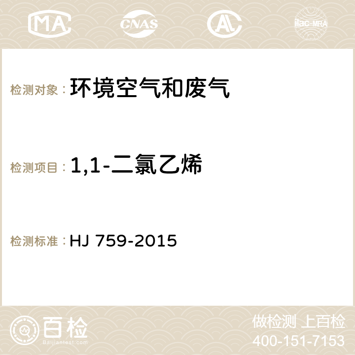 1,1-二氯乙烯 环境空气 挥发性有机物的测定 罐采样/气相色谱质谱法 HJ 759-2015